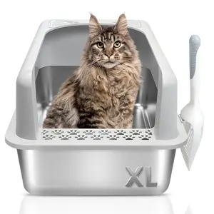 PTLOM Stainless Steel Cat Litter Box with Lid,Litter Box Enclosure for Big Cats,High side, Clean Scoop,Anti-Leakage,Non-Sticky Pet Supplies