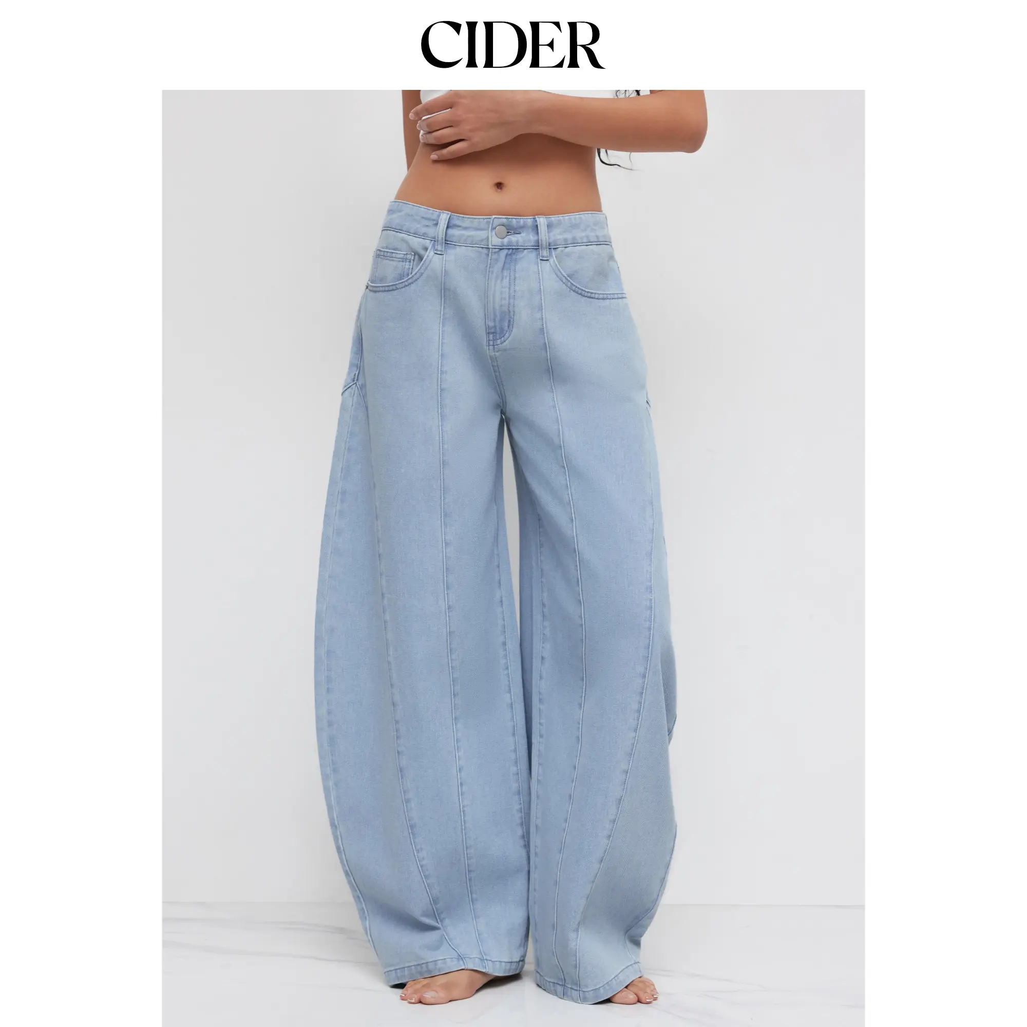 Cider Denim Low Rise Pocket Barrel-leg Jeans