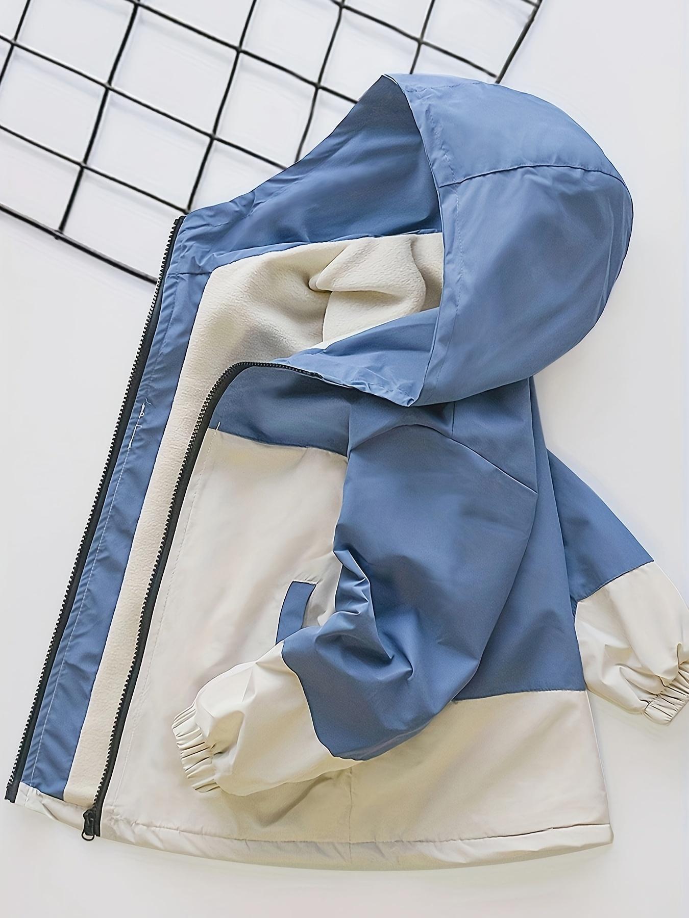 NewBoys' Fleece-Lined Windbreaker Jacket for Older Kids, a New Style for Spring And Autumn 2024, Trendy Casual Wear