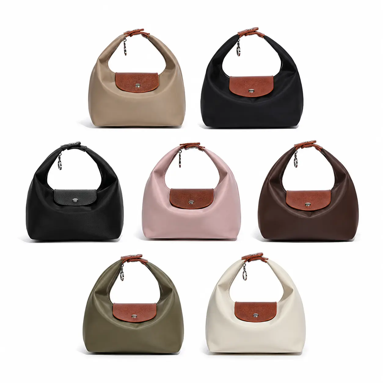 Women's Colorblock Nylon Dumpling Hobo Bag, 3-Way Top Handle, Shoulder & Crossbody Purse