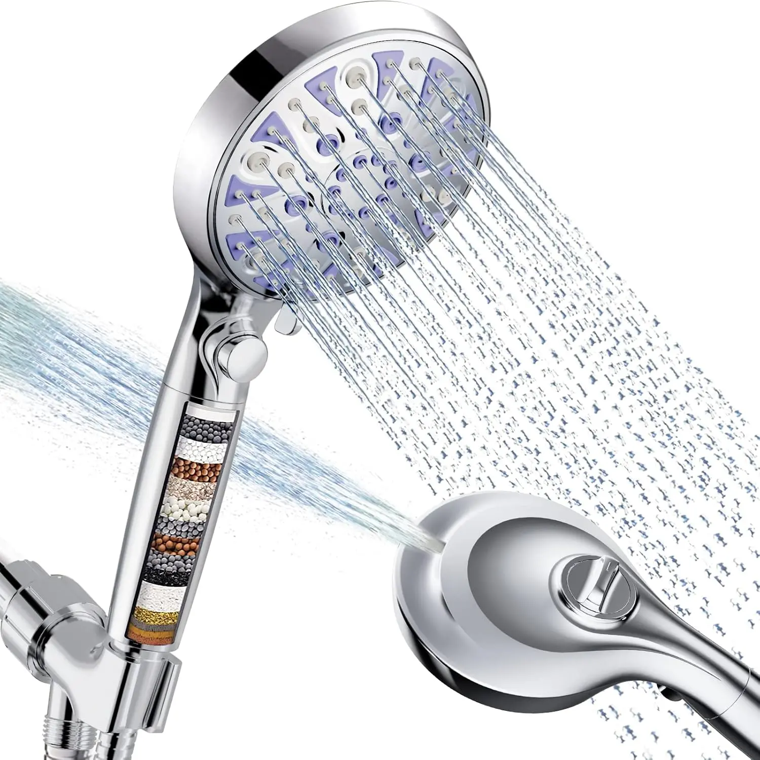 High Pressure 10-Mode Detachable Shower Head with ON/OFF Pause Switch, 15-Stages Anti-Clog Chlorine Filter Softener for Hard Water, Easy Replace, cUPC & CEC Certified for Health-Conscious Users