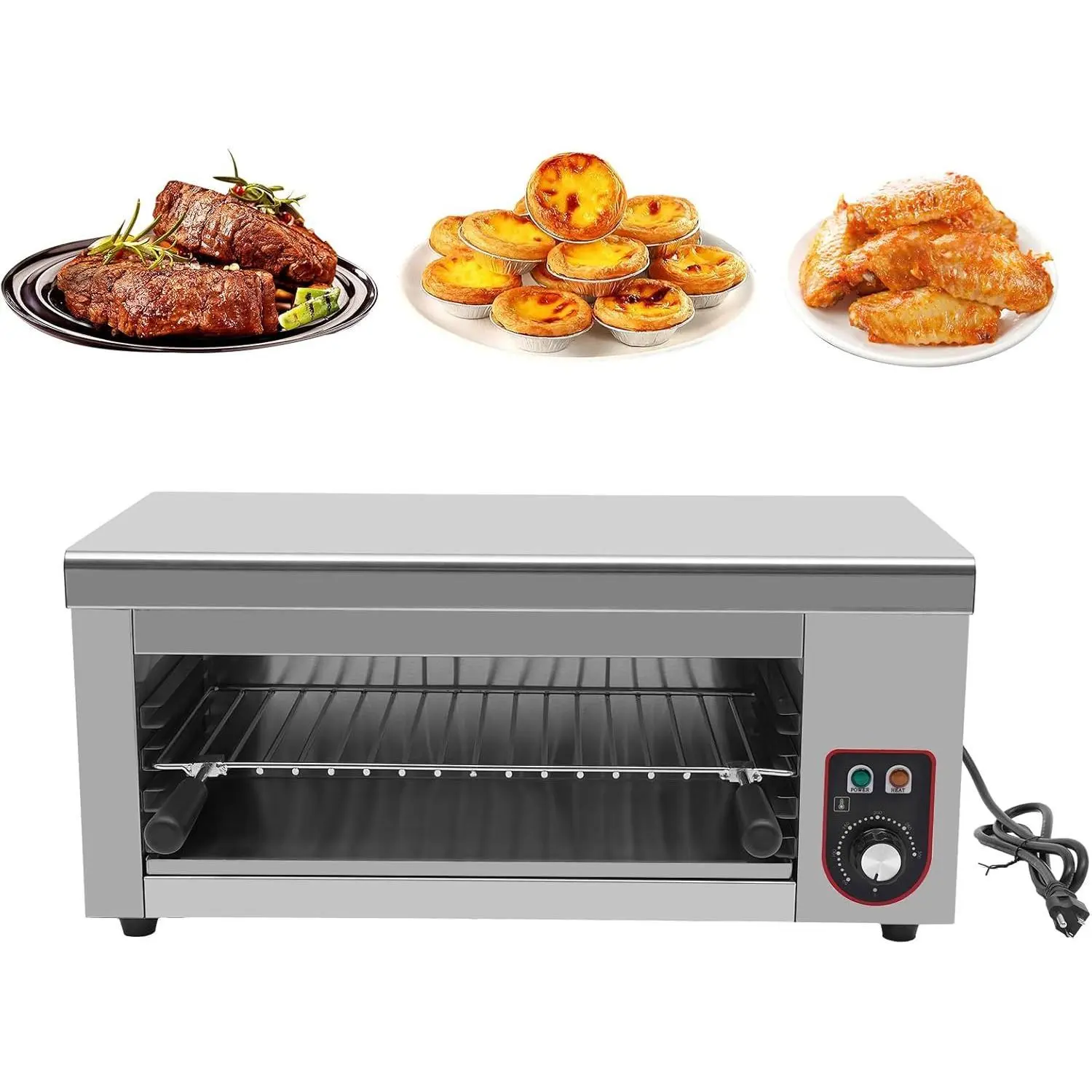 1500W Electric Cheese Melter Grill, 110V Commercial Salamander Broiler Stainless Steel Cheese Melter Machine Countertop Salamander Broiler For Melt Cheese, Toast Sandwiches, Grill Steaks
