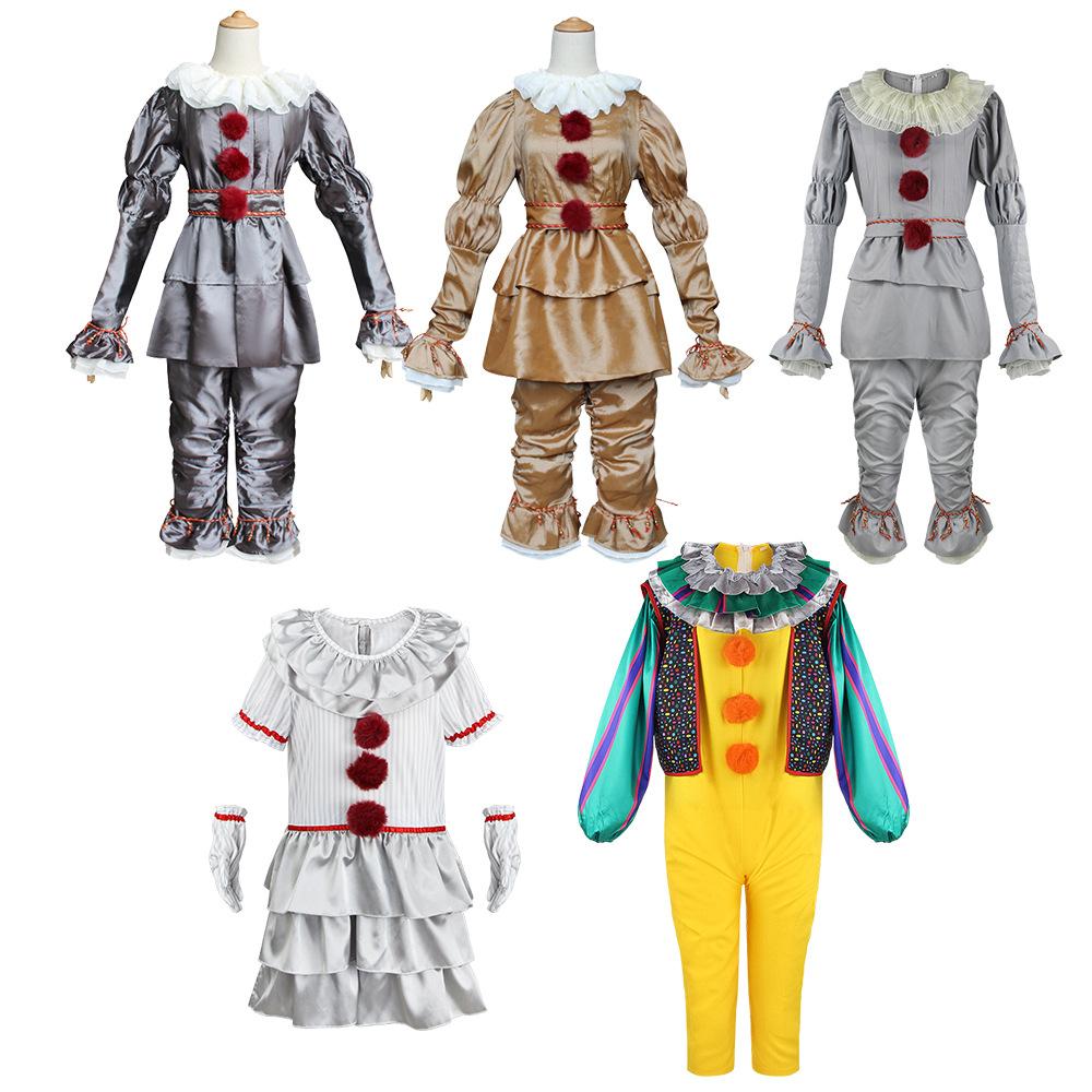Pennywise Kids Adults Cosplay Costume Halloween Clown Performance Outfit