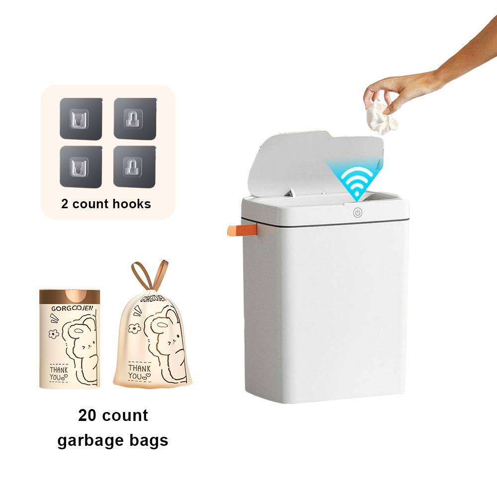 14L Compact Capacity Automatic Sensor Trash Can, Rechargeable Smart ABS Material Trash Can with 2 Counts Hook & 20pcs Garbage Bag, Suitable for Office, Home, Bedroom, Living Room, Kitchen, Bathroom