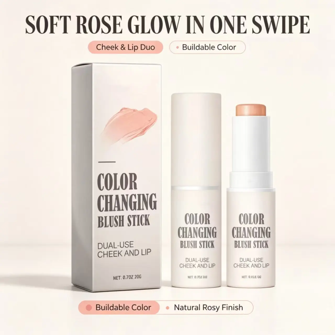 Temperature Changing Blush Stick, Lightweight Natural Luminous 3D Contour, Even Skin Tone Dual-Use Lip & Cheek Makeup Stick,clean,beauty,brand,miracle,balm,palette,dew,alexandria,ocasio,cortez