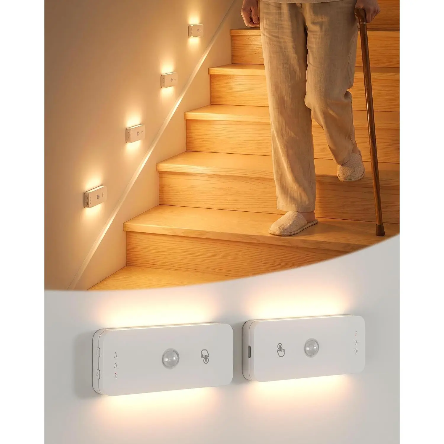 Yiliaw Motion Sensor Night Lights Indoor - Rechargeable Stick-On Stair Lights with Wireless Magnetic Mount, Adjustable Brightness & 3 Color Temps for Hallway, Stairway, Bathroom, Closet | Wireless Magnetic Stair Lights, Stick-On Step Lights T053