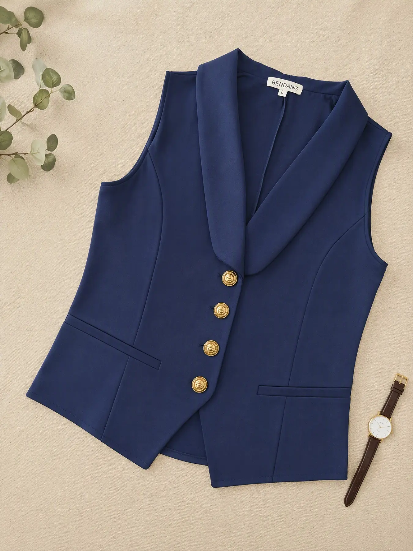 American Vintage Lapel Waistcoat, Metal Single Row Button Pleated Slim Fit Vest, Western Style Hot Girl Outerwear Top