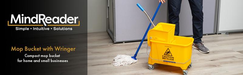 Mind Reader Bucket with Wringer and Mop Set, 22 Qt (5.5 Gallon), Floor Cleaning, Wheels, 16.25" L x 10.75" W x 24.5" H, Yellow