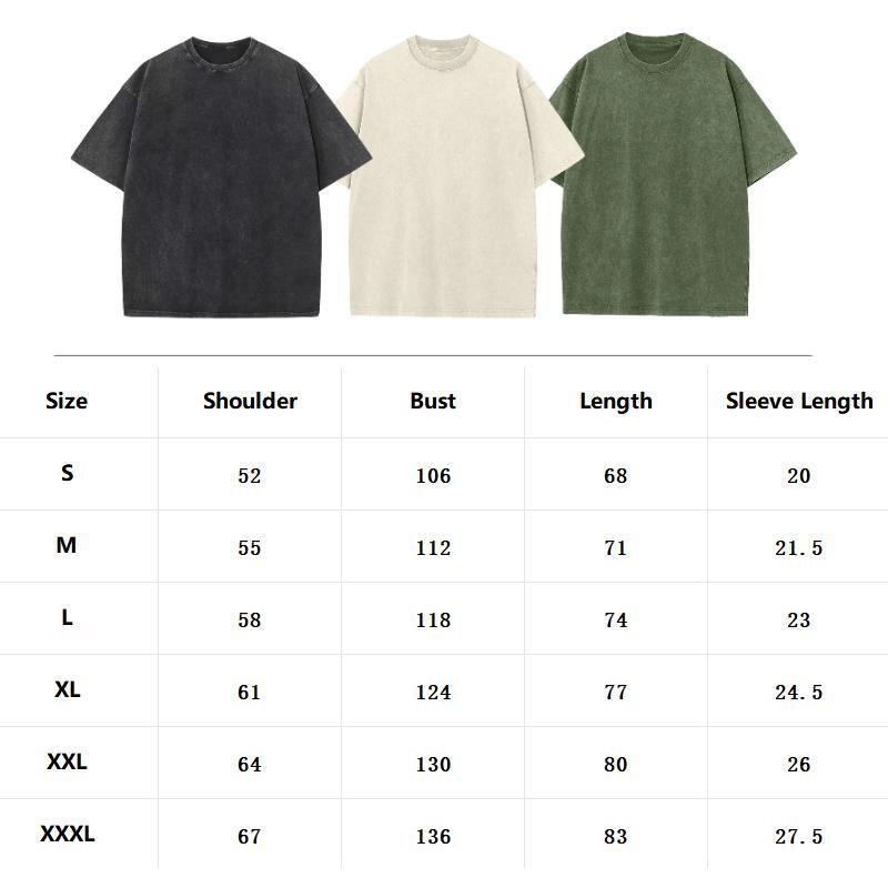 Heavyweight 100% Cotton Crew Neck T-Shirts 1/3 Pack, Unisex Short Sleeve Vintage Acid Washed Basic Tees, Casual Streetwear Summer Tops