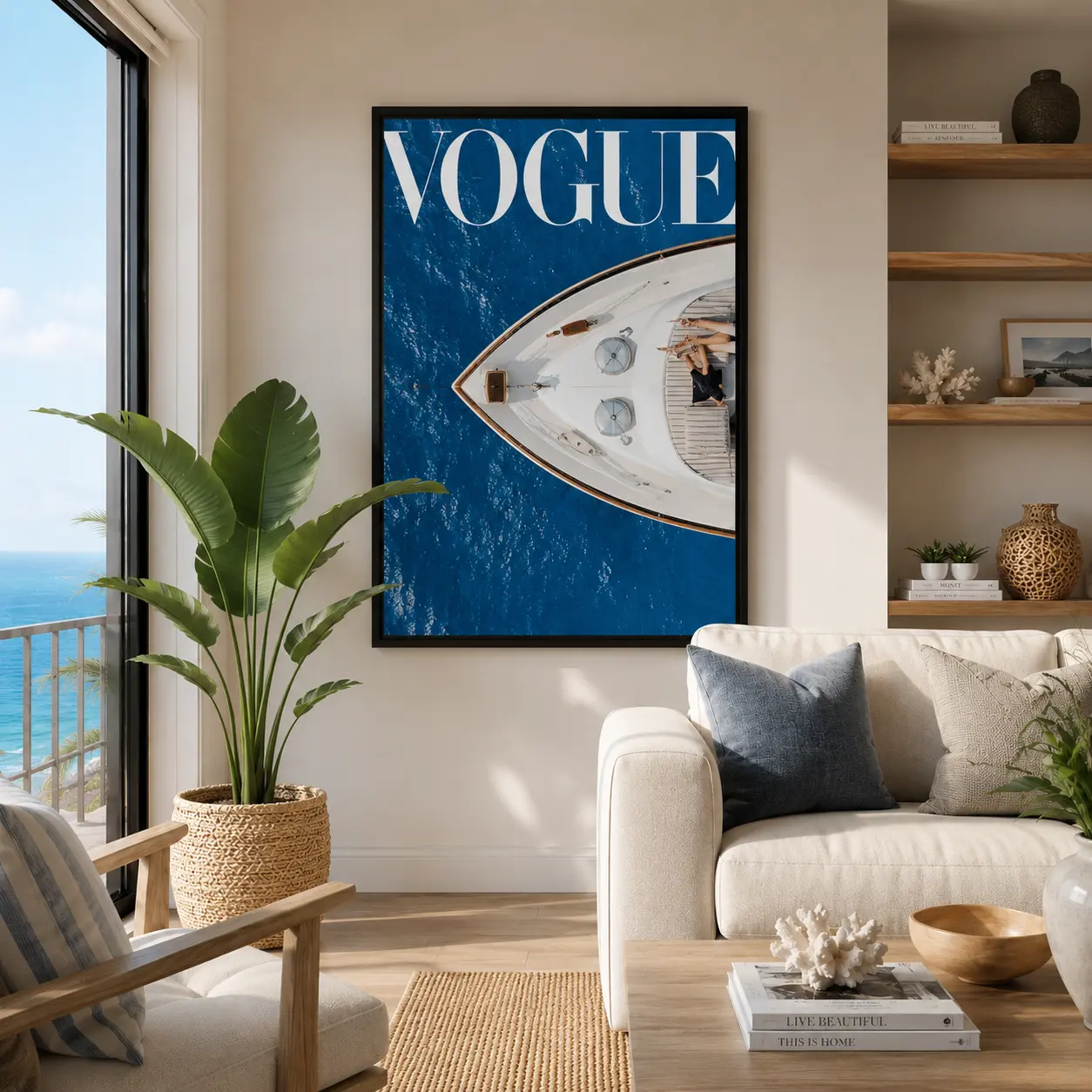 Luxury Boat Yacht Vintage Poster, Summer Fashion Canvas Wall Art, Ocean Inspired Framed Canvas Print, Coastal Beach House Decor for Bedroom Living Room Office, Trendy Gallery Wall Artwork, Nautical Room Decor Gift