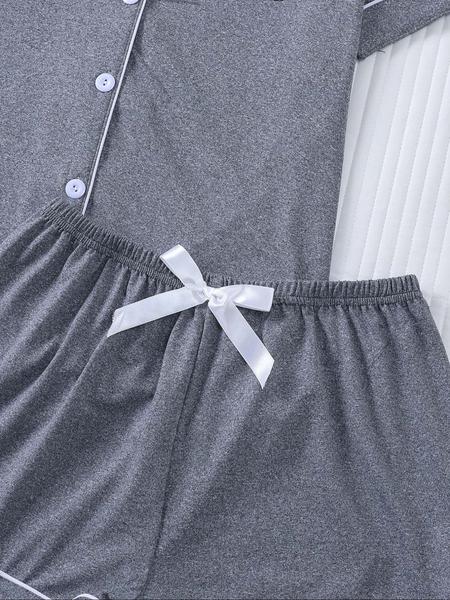 Cute Cow Print Women's Pajama Set, Comfortable Short Sleeve Button Shirt & Elastic Shorts, Casual Home Wear for All Seasons