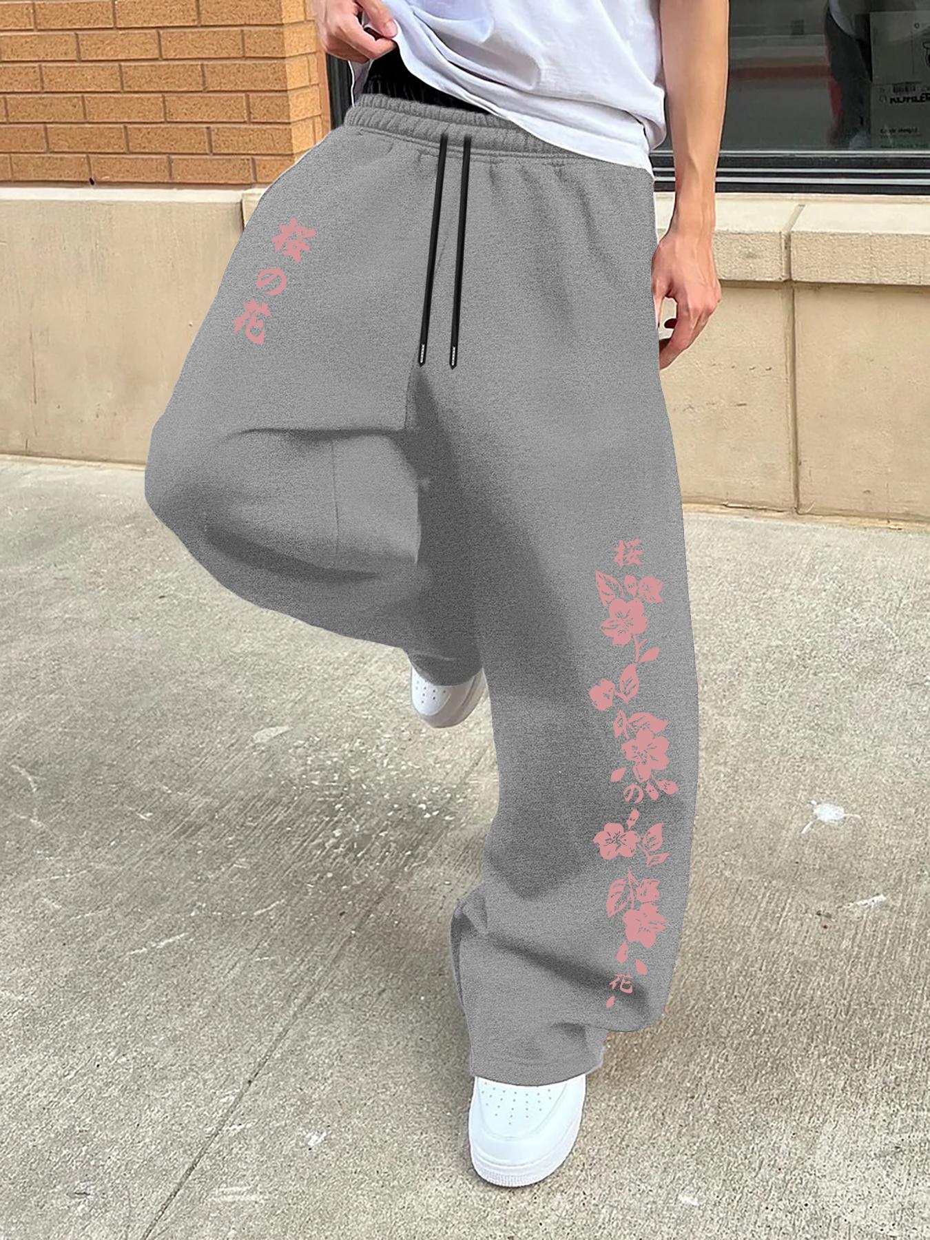 Men's Fashion Casual Street Style Printed Straight Leg Loose Fit Floral Print Sweatpants, Summer Fitted Design for Everyday Wear