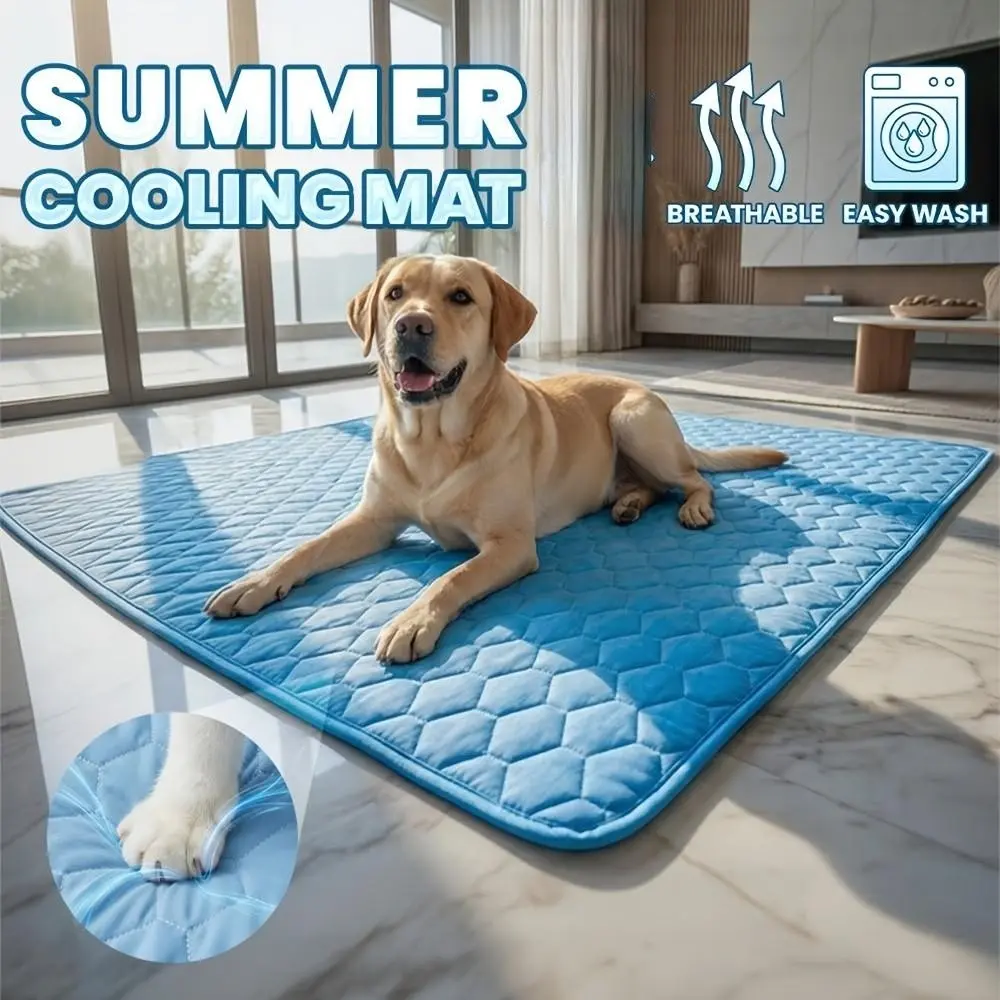 Large Cooling Summer Pet Ice Pad, Washable Breathable Cooling Mat, Universal Ice Silk Pad for Dogs & Cats, Anti-Slip Design
