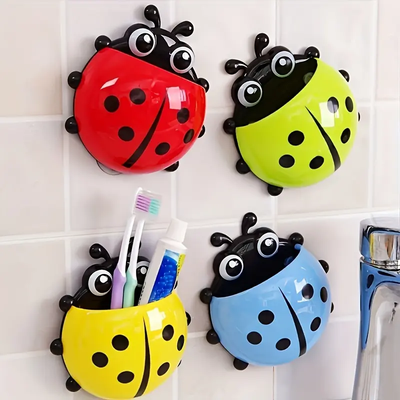 [Cute Ladybug Toothbrush Holder] Cute Cartoon Seven-Star Ladybug Toothbrush Holder | No-Drill Wall-Mounted Storage Rack with Suction Cup | Creative Toothbrush Holder Storage