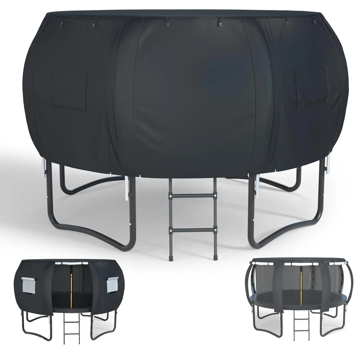 XCZ 12ft 8-Bar Frame Circular Trampoline Cover & Tent Accessory - Open Top Design, Ventilation Windows, Sun Protection, Storage Protection