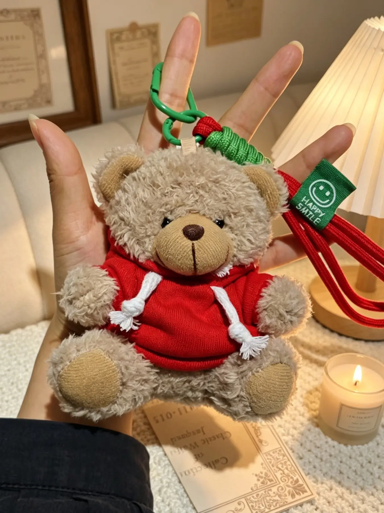Plush Teddy Bear Keychain Charm Pendant, Cute Hoodie Stuffed Bear Plushie Keyring Trinket with Braided Lanyard, Backpack Bag Accessory Gift for Girls Teens
