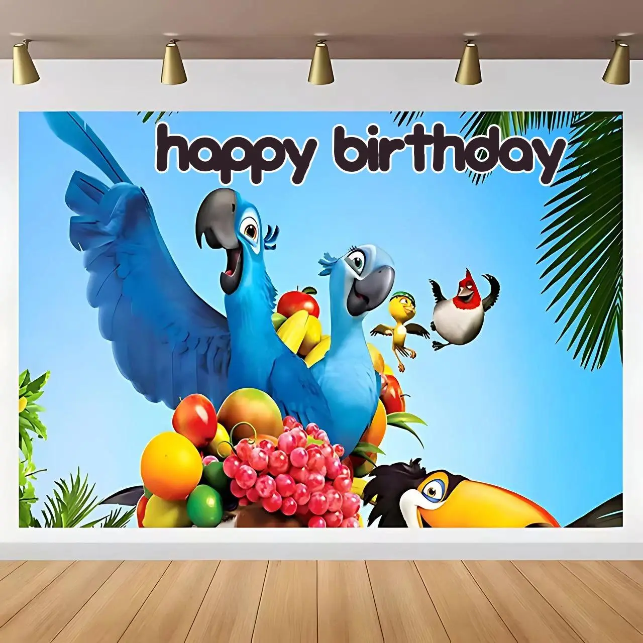 Cartoon Rio 2 Blue Parrot Polyester Backdrop Banner - Home Decor Tapestry with Storage Bag, Room Photo Booth Decoration, Gift for Kids’ Family Events, Father’s Day, Thanksgiving, Independence Day Indoor Outdoor Supplies