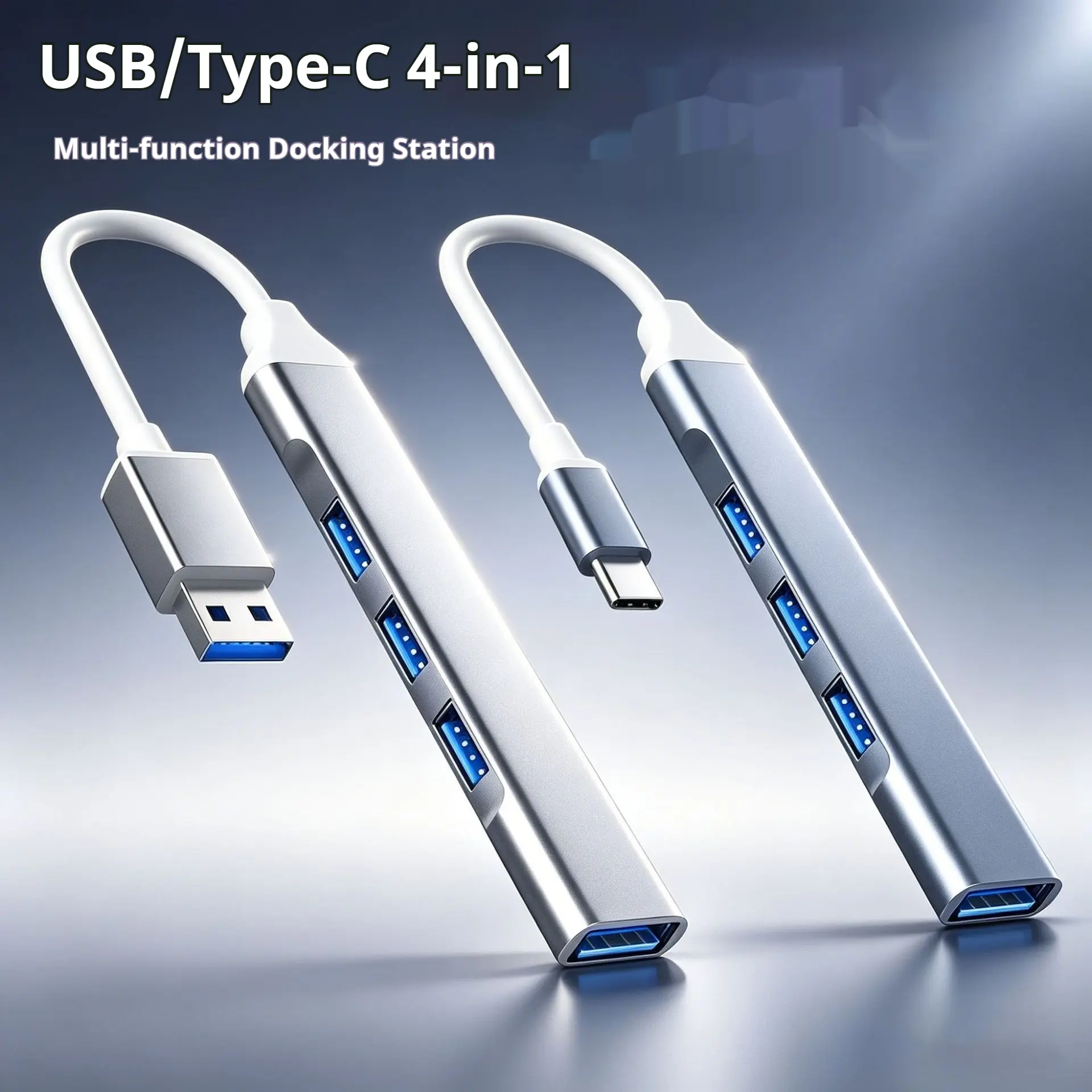 USB 3.0 Type-C Hub Splitter, 1-to-4 Expansion Dock for Car, Mobile Phones, Laptops, and Cross-Border Use