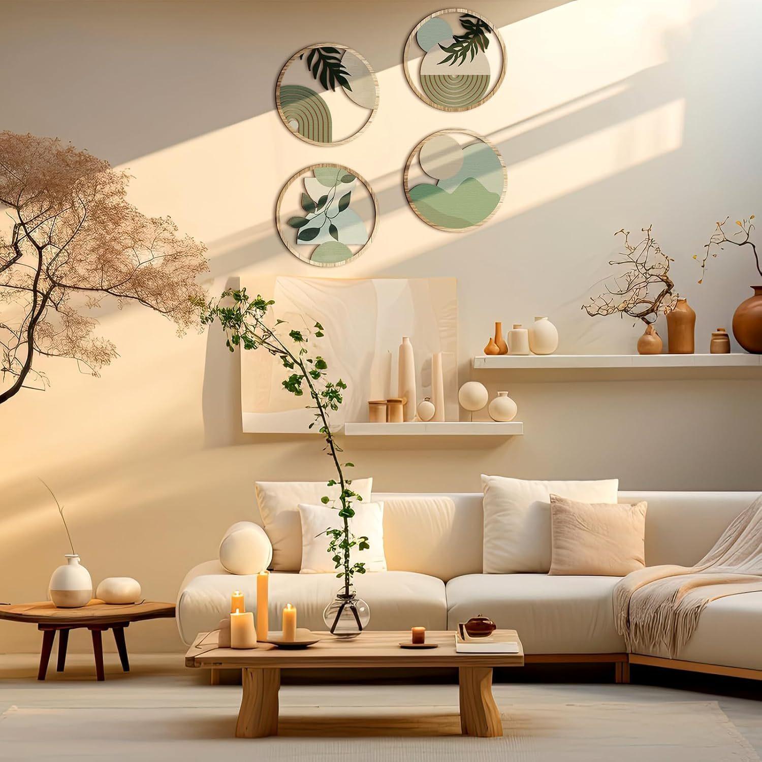 Wooden Wall Decor, 4 Counts/set Boho Style Plant Pattern Floral Boho Print Wall Art, Wall Decor for Home Living Room Bedroom Study Room, Ornaments