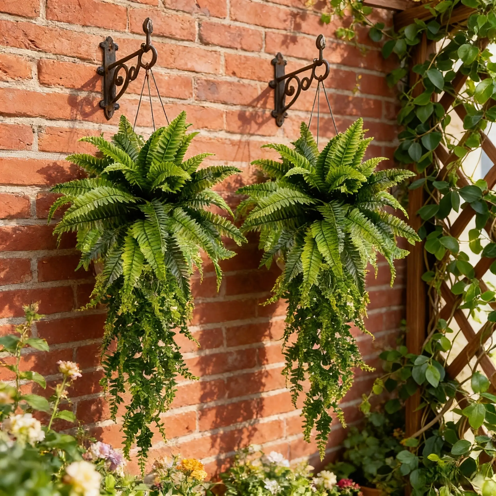 Large Boston Fern Plant Set, 34 Inch Outdoor Hanging Plants, Modern Wedding Garden Decor, 4 Pieces, Ideal for Home & Garden