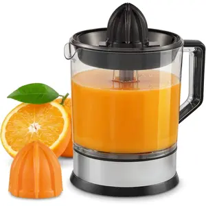 BPA-Free 40-Watt Electric Citrus Juicer with 2 Cones, Compact, Large Volume, Pulp Control, Oranges, Lemons, Limes, Grapefruits with Easy Pour Spout, 1.2L, Black/Stainless Steel, Juicer Cup