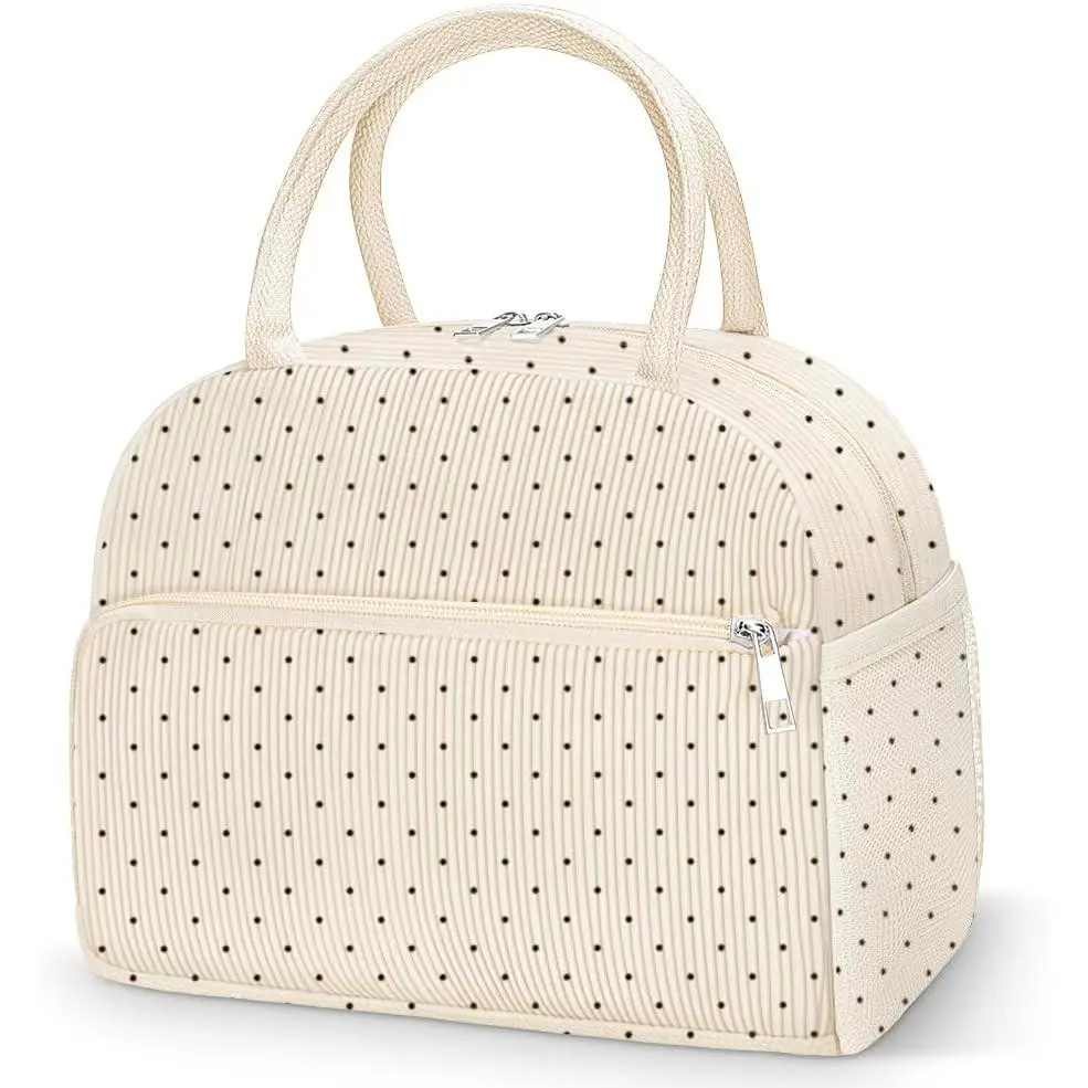 Lunch Bag Lunch Box for Women Men, Reusable Cute Corduroy Lunchbag - Leakproof, Insulated LunchBox Tote with Large Capacity, Dot