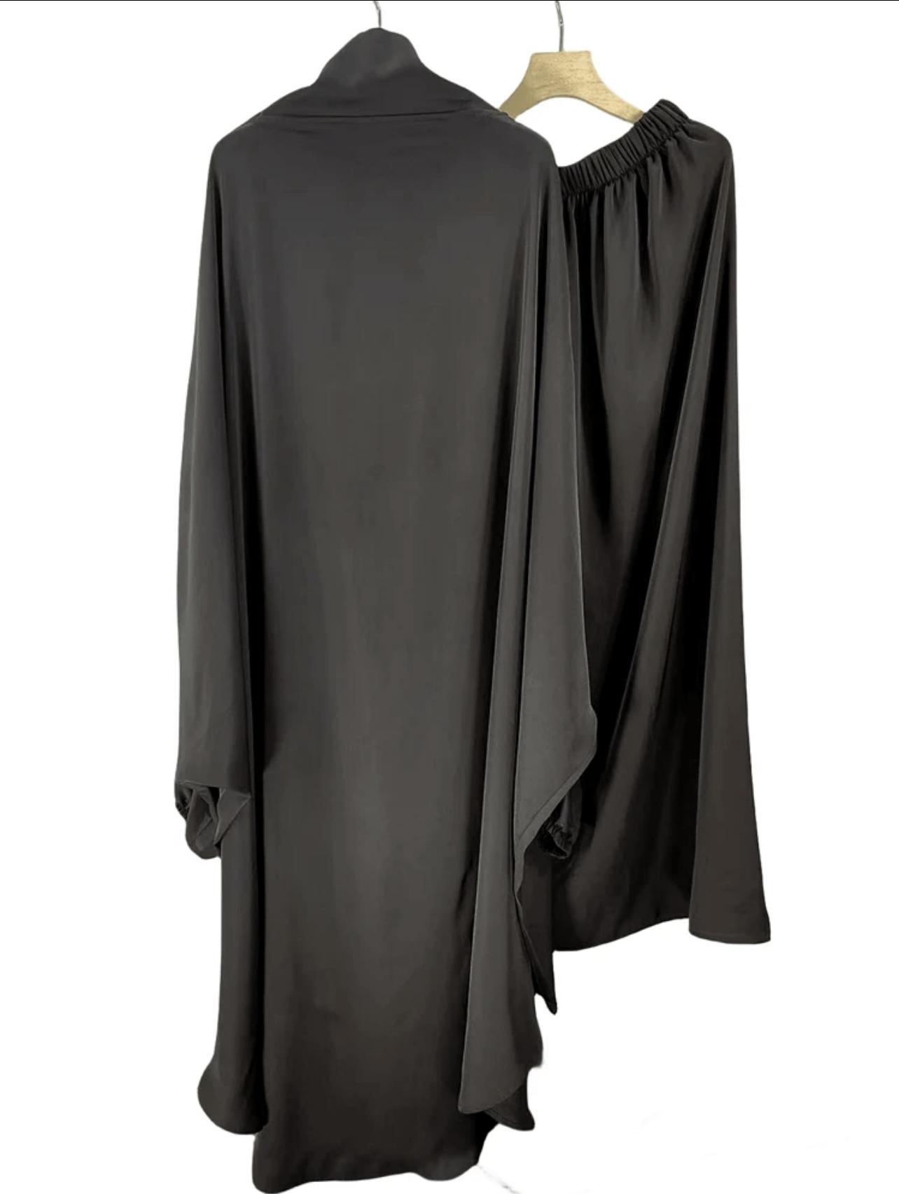 Elegant 2pcs Muslim women’s jilbab Abaya set soft, Breathable polyester, solid color long sleeve perfect for outings comfortable loose fit for all body type