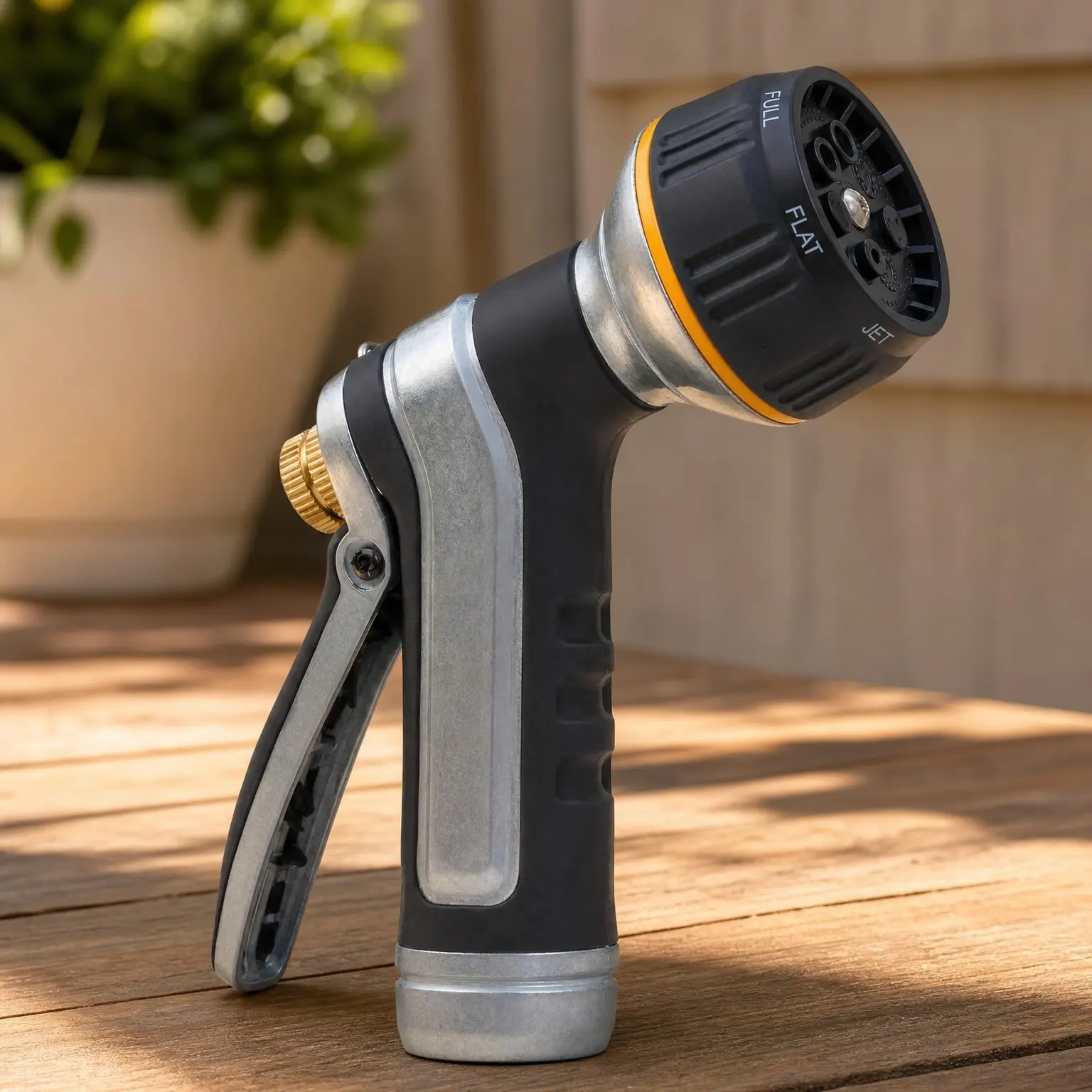 Heavy-Duty Metal 7-Pattern Hose Nozzle with Rear Trigger, Slip-Resistant Grip, Adjustable Spray Patterns and Trigger Lock, 65020-AMZ