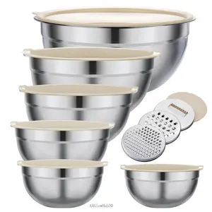 Mixing Bowl Set, 6 PCS Stainless Steel Mixing Bowls with 3 Grinder Attachments, Kitchen Food Organizer Nesting Mixing Bowls TablewareAAGlowHub30