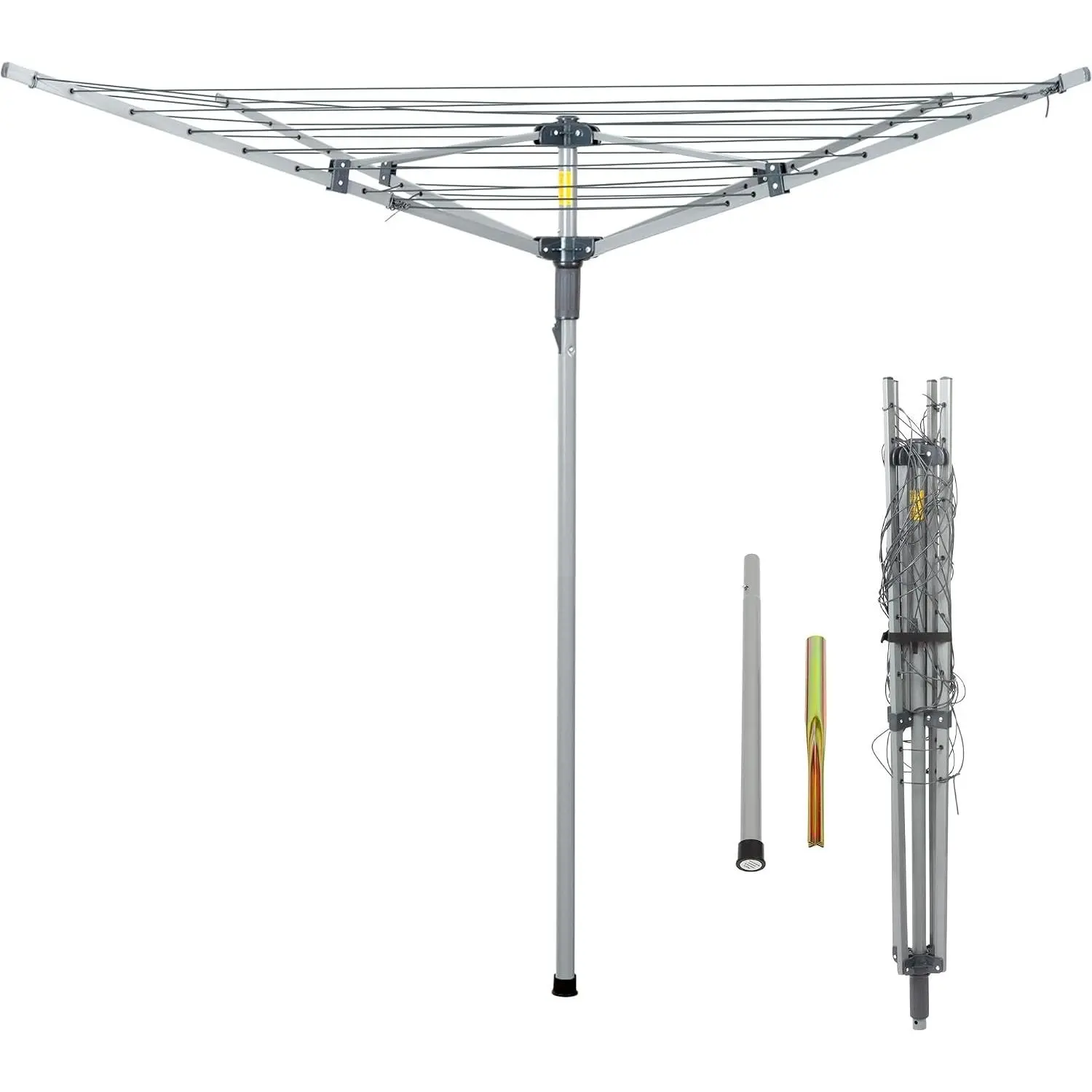 Collapsible 4-arm Rotary Outdoor Umbrella Drying Rack Metal Clothes Dryer Clothesline with 131ft Drying Space