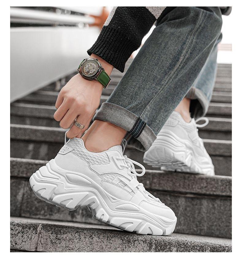 UYCEKK Men'S Lace-up Breathable Height-Increasing Casual Thick-Soled Dad Shoes|   and Fabric Upper, Rubber Sole, EVA Insole, Solid Color, Low Top, Suitable for All Seasons