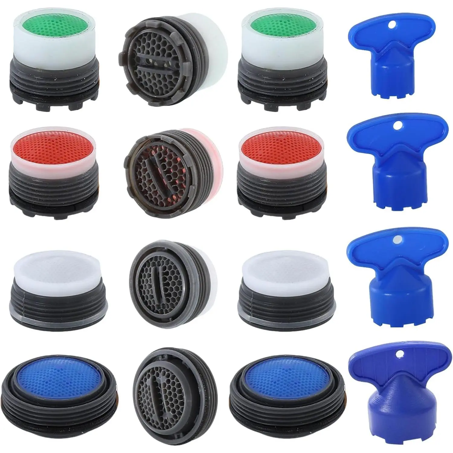 12 count Faucet Aerator with 4 count Aerator Key Wrench Tool –  Inserts for Sink M16.5/18.5/21.5/24 mm Tap Aerators, Flow Restrictor Set(YB-16.5+18.5+21.5+24MM)