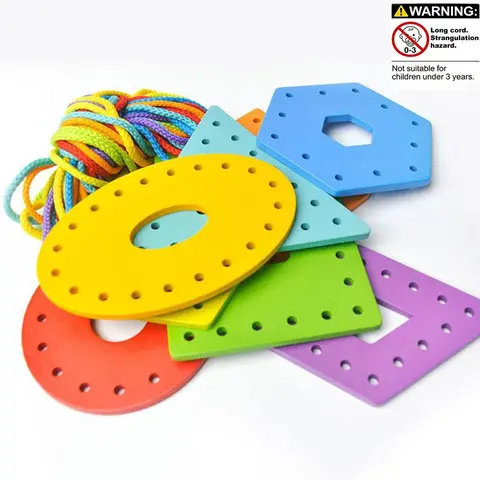 Geometric Shaped Wooden Rope Threading Board, 1 Set Creative Color & Shape Matching Toy, Educational Shape Sorter Toy for Birthday Gifts