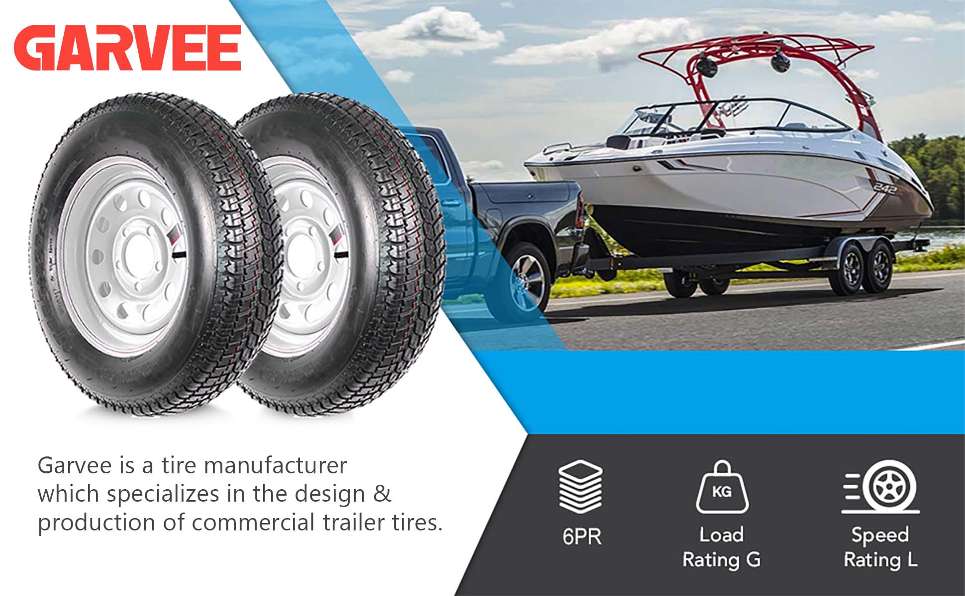 【GARVEE】Trailer Tires Set with 5 Lug on 4.5", 12" Rims, Load Range C, 6PR – Sizes 2x 4.80-12 and 5.30-12, Suitable for Highway, Boat, Motorcycle, and 12" Rim Trailers