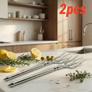 Heavy-duty, bright-finish stainless steel fruit fork featuring an ergonomic design, suitable for everyday family meals and outdoor picnics.
