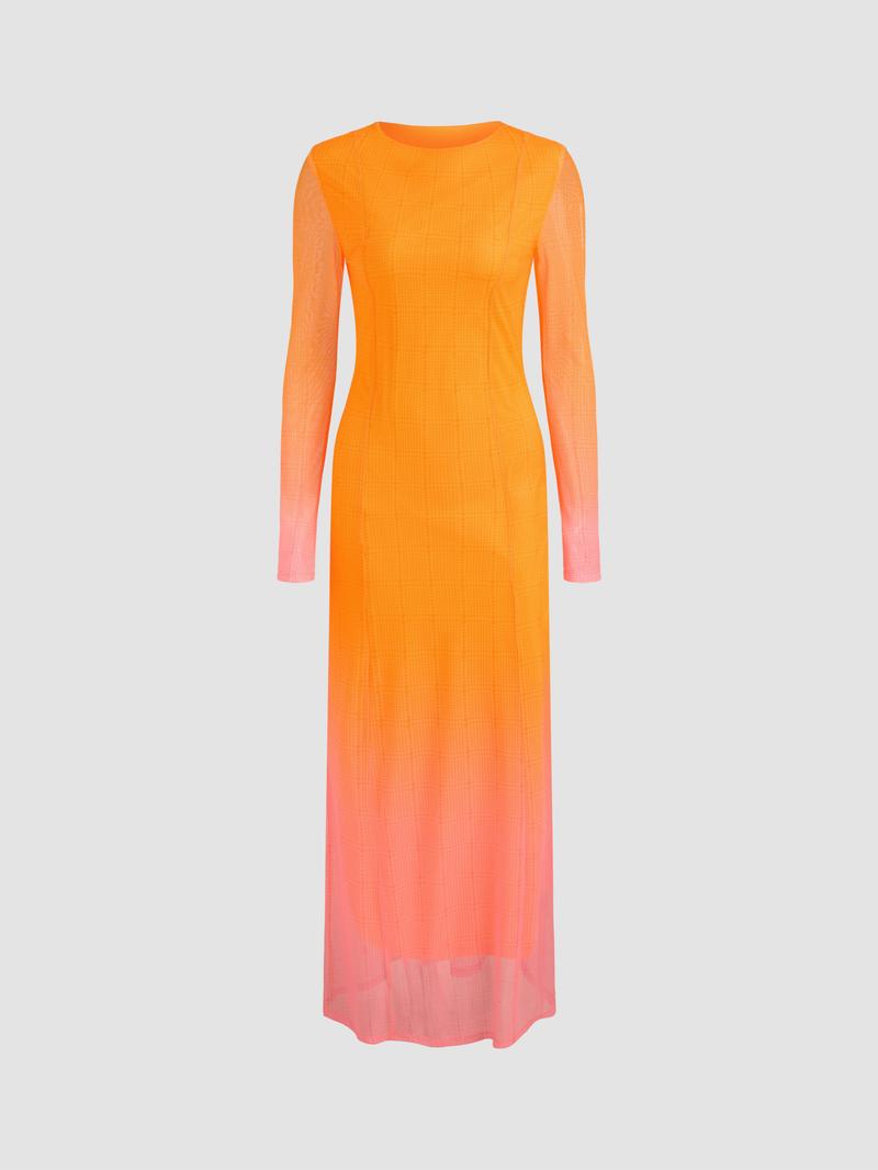 Cider [2 colors, size 0-10] Miami Sunset Vacation 【Ramadan Limited Edition】Mesh Round Neck Gradient Maxi Dress