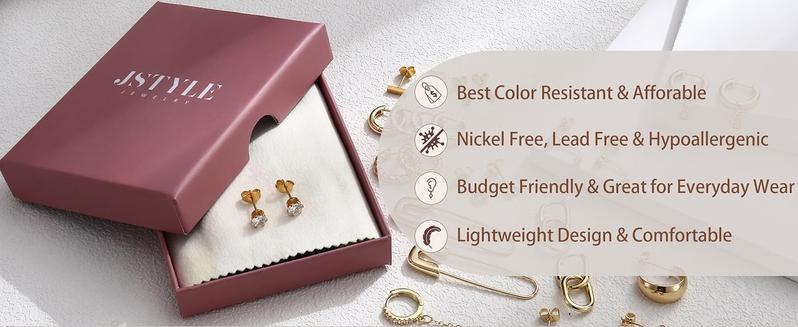 Jstyle 13 Pairs Small Gold Hoop Earrings Set for Women Dainty Gold Earrings 14K Gold Plated Lightweight Huggie Earrings Hypoallergenic Stud Hoop Earrings Pack for Jewelry Gift