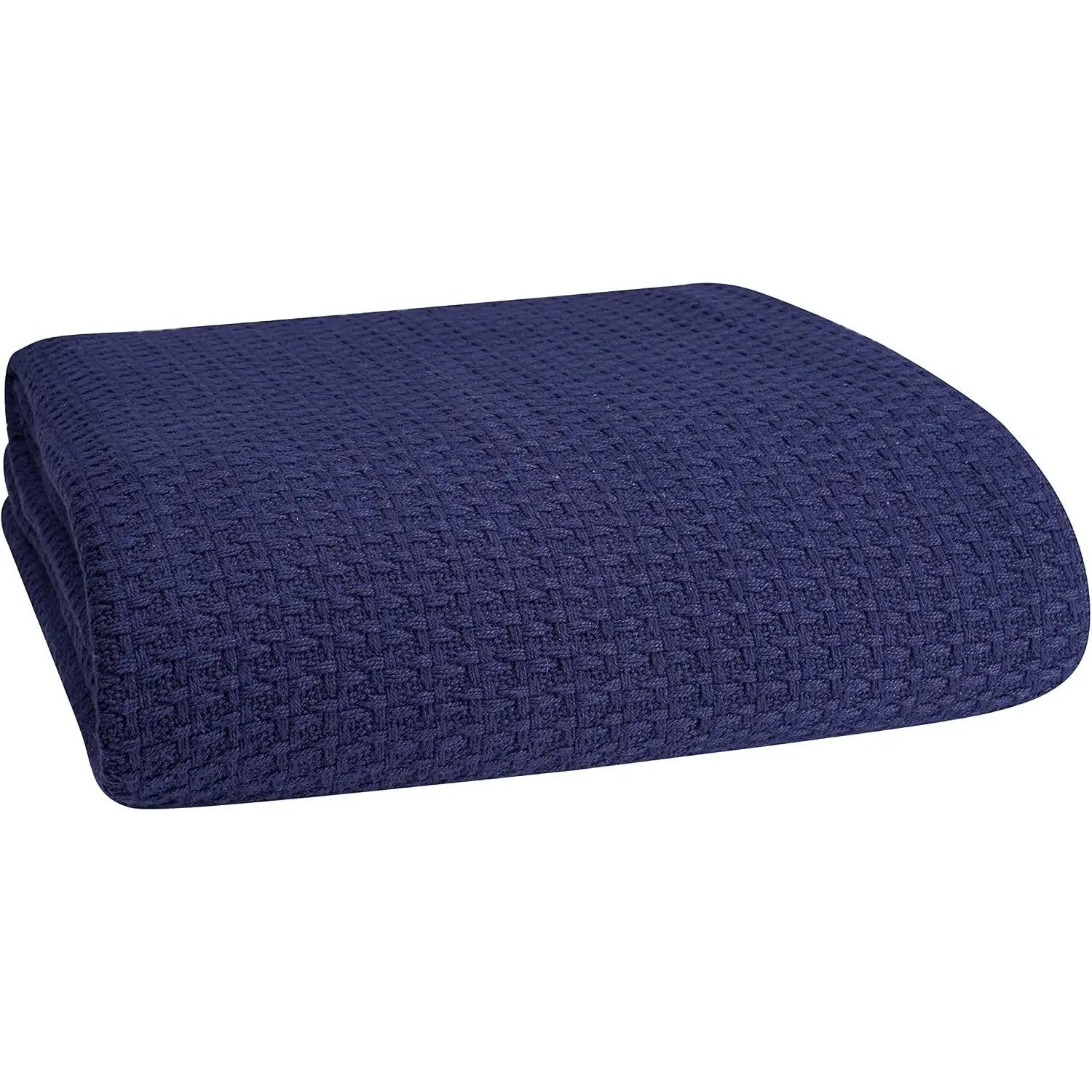 100% Cotton Bed Blanket, Breathable Bed Blanket Twin Size, Cotton Thermal Blankets Twin, Perfect for Layering Any Bed for All Season, Navy Blue
