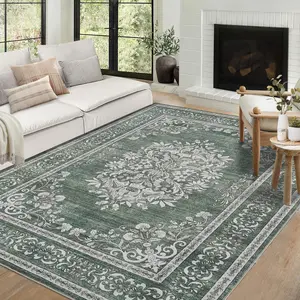Modern Area Rug - Soft Washable Flower Rug, Low Pile Non Slip Rug, Indoor Foldable Printed Rug Carpet