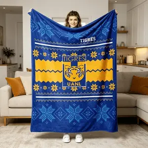 Tigres UANL Super Soft Flannel Throw Blanket, Cozy Warm Cozy Flannel Soccer Fan Blanket - Ugly Xmas Futbol Home Decor Air Conditioned Room Blanket for Bed Home Office, Mexico Fan Gift Football Fan Gift for Adults Kids Men Women Family