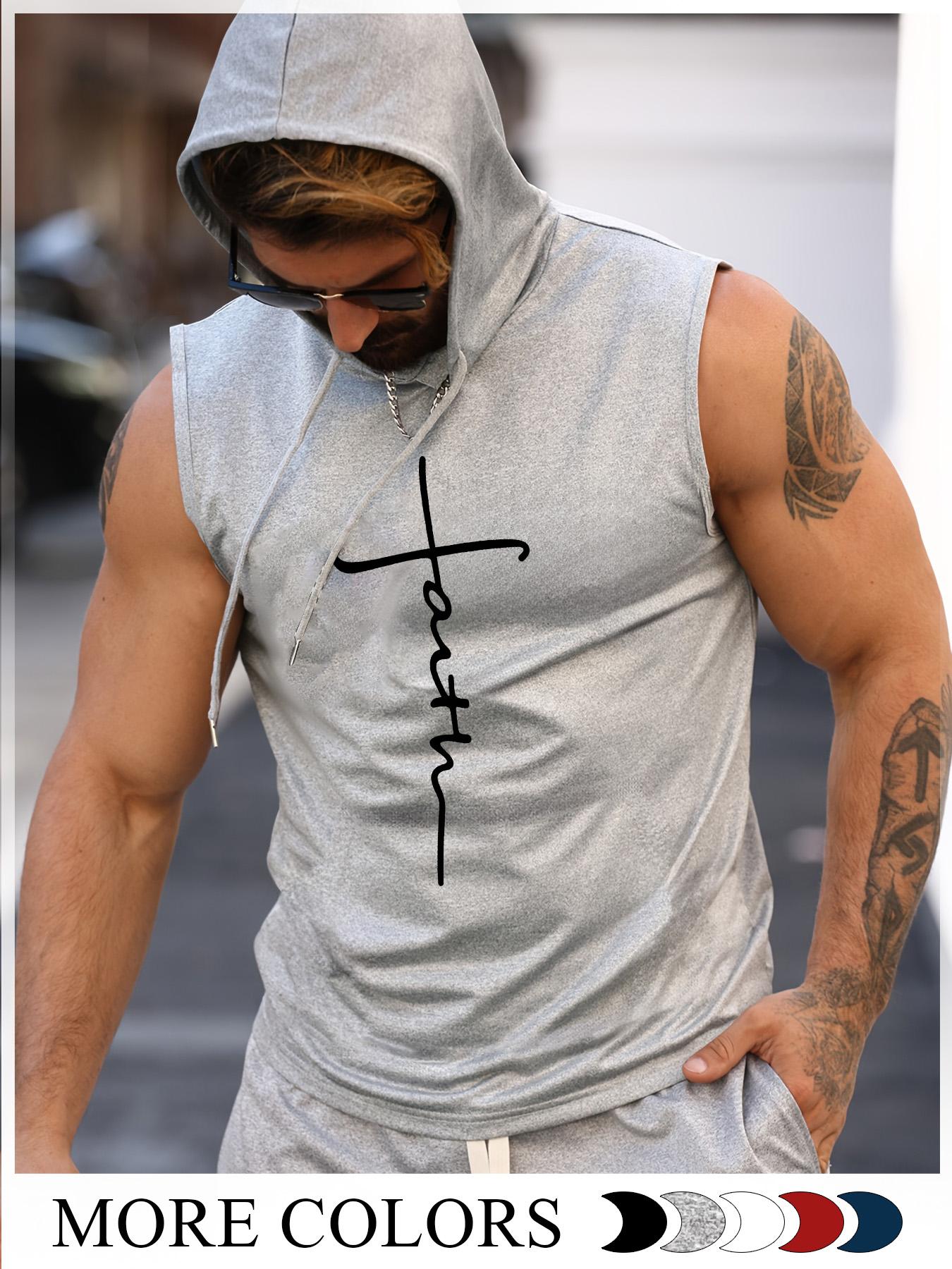 Men's "ONLY GOD CAN JUDGE ME" Print Hooded Tank Top, Regular Fit Casual Sleeveless Top for Summer, Men's Clothes for Daily Wear, Socks, Fitted Vest