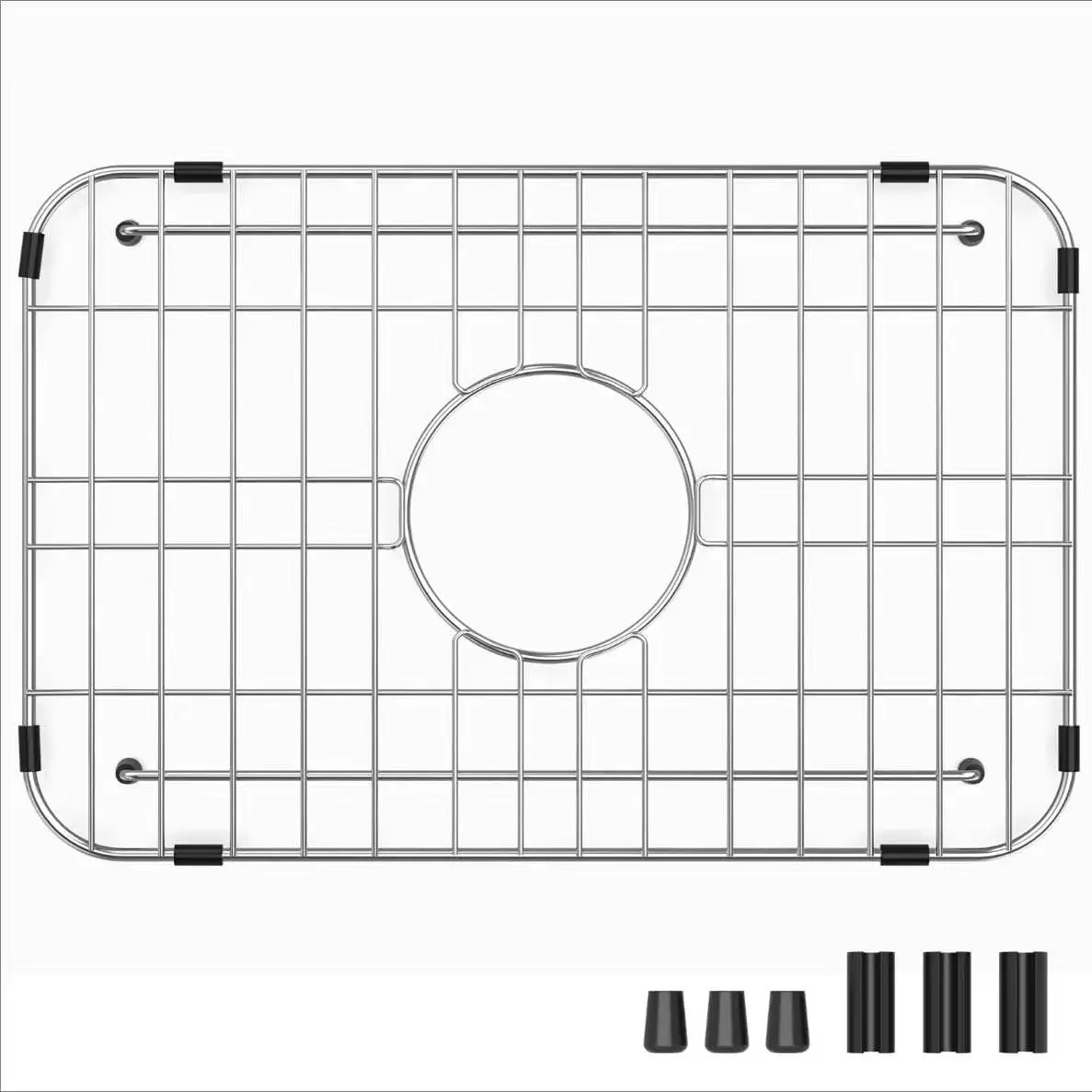 Stainless Steel Sink Grid and Protectors for Bottom of Kitchen Sink, Sink Grid 18" X 12-1/2", Centered Drain with Corner Radius 1-1/2"