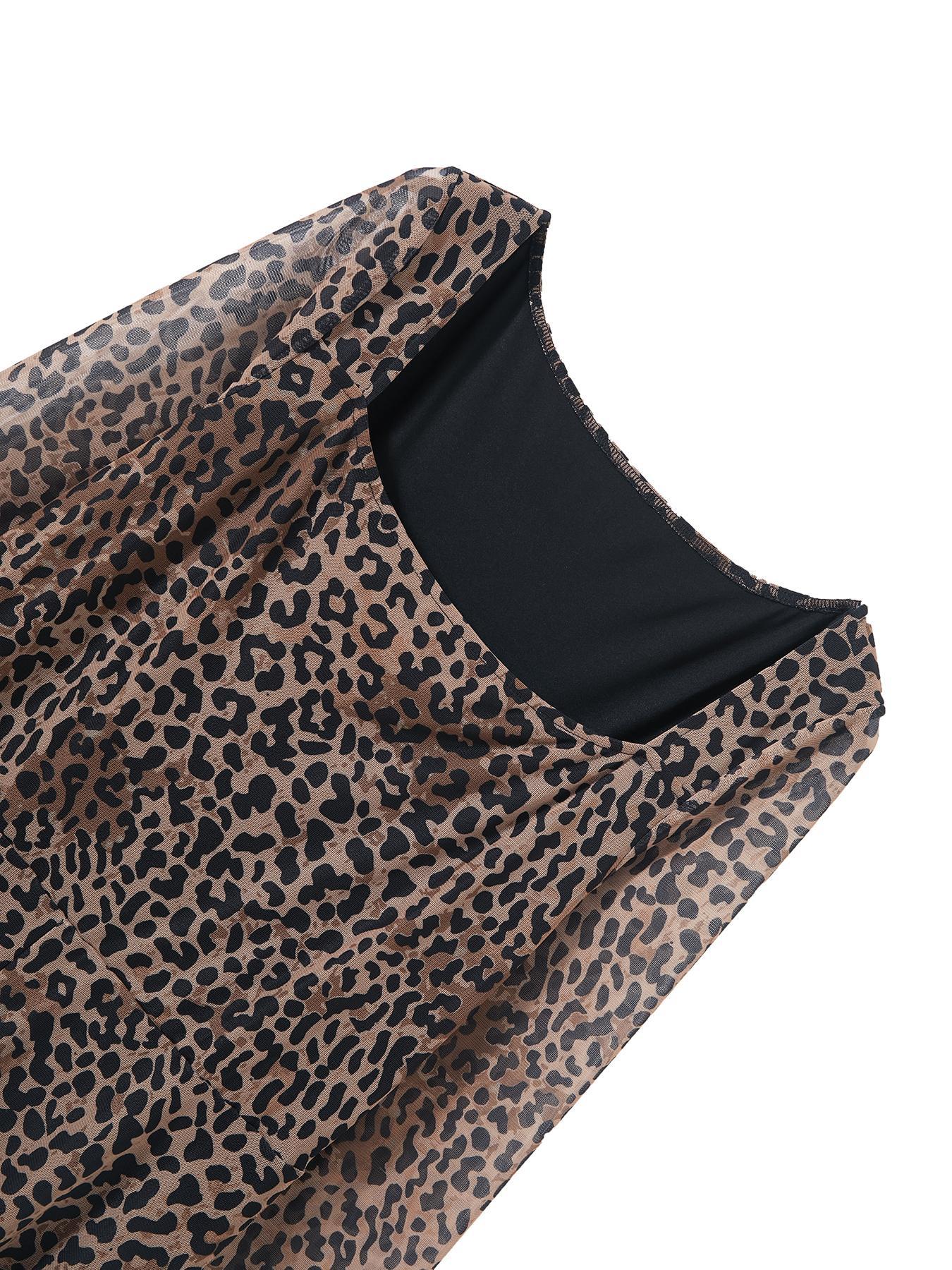 Women's Leopard Print Ruffle Trim Fitted Milkmaid Dress, Elegant Fashion Casual Square Neck Long Sleeve Flared Dress for Ladies, Suitable for Daily Outdoor Wear and All Seasons
