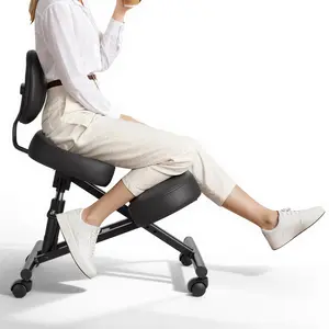 VEVOR Ergonomic Kneeling Chair with Backrest Wheels, Mobile X-Shaped Posture Knee Chair with Adjustable Height Thick Foam Cushions, Relief for Neck or Back Pain for Home, Office, Meditation, Black