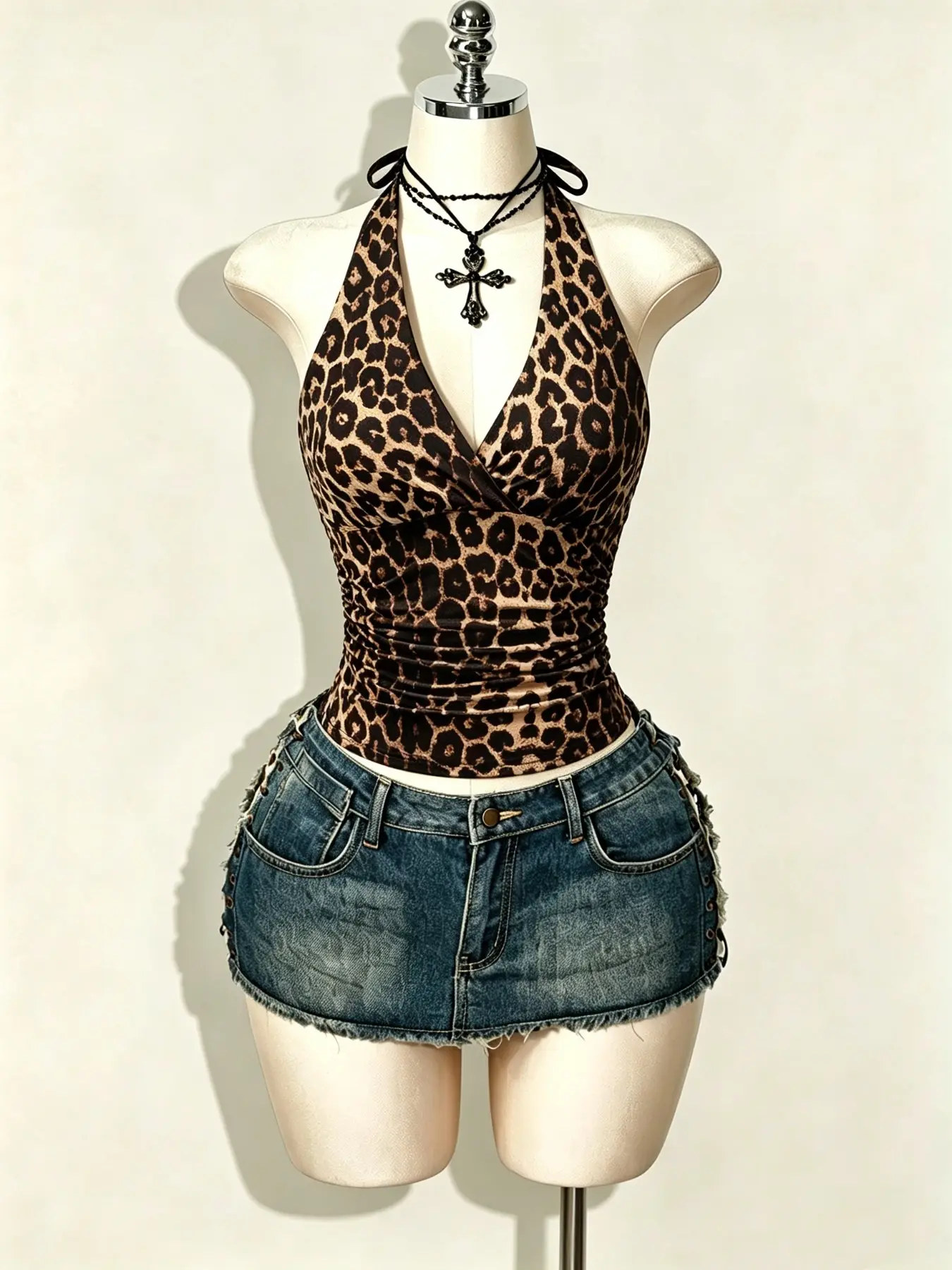 European and American Summer Autumn Bestseller Leopard Print/solid/dot Elements Casual Sexy Slim Versatile Y2K Style Fashion Halter Neck Tank Top