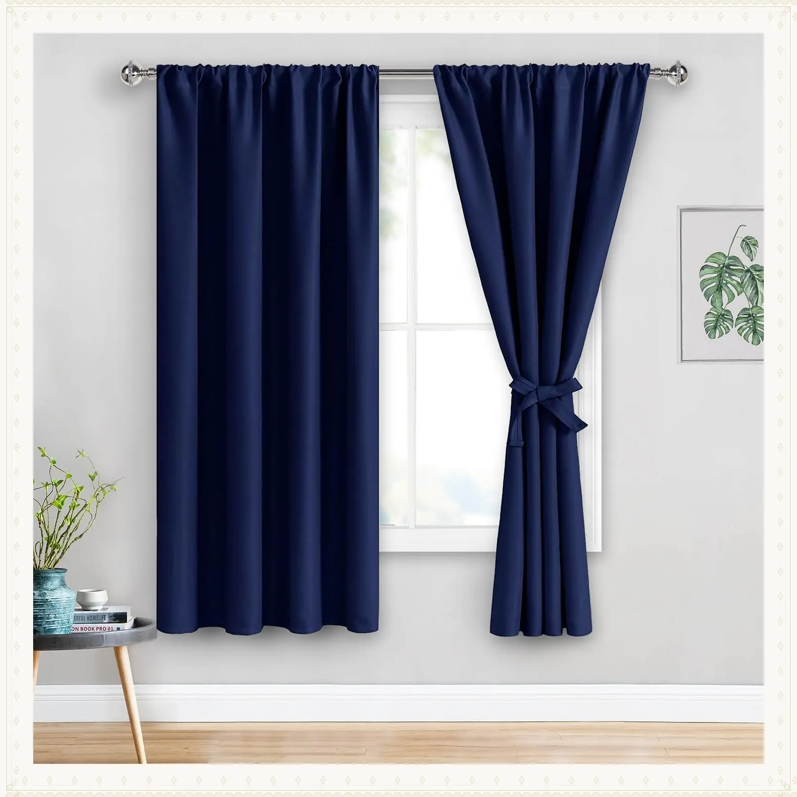 Blackout Curtains for Bedroom Living Room, 42 x 63 Inches, Thermal Insulated Noise Reducing Room Darkening Drapes with Rod Pocket and Tiebacks, Set of 2 Panels, Navy BlueGift