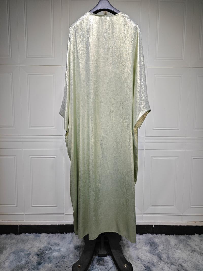 Women's Glossy Solid Batwing Sleeve Abaya without Hijab, Elegant Long Sleeve Open Front Abaya for Party Holiday Daily Wear, Islamic Abaya, Muslim Clothes for Women