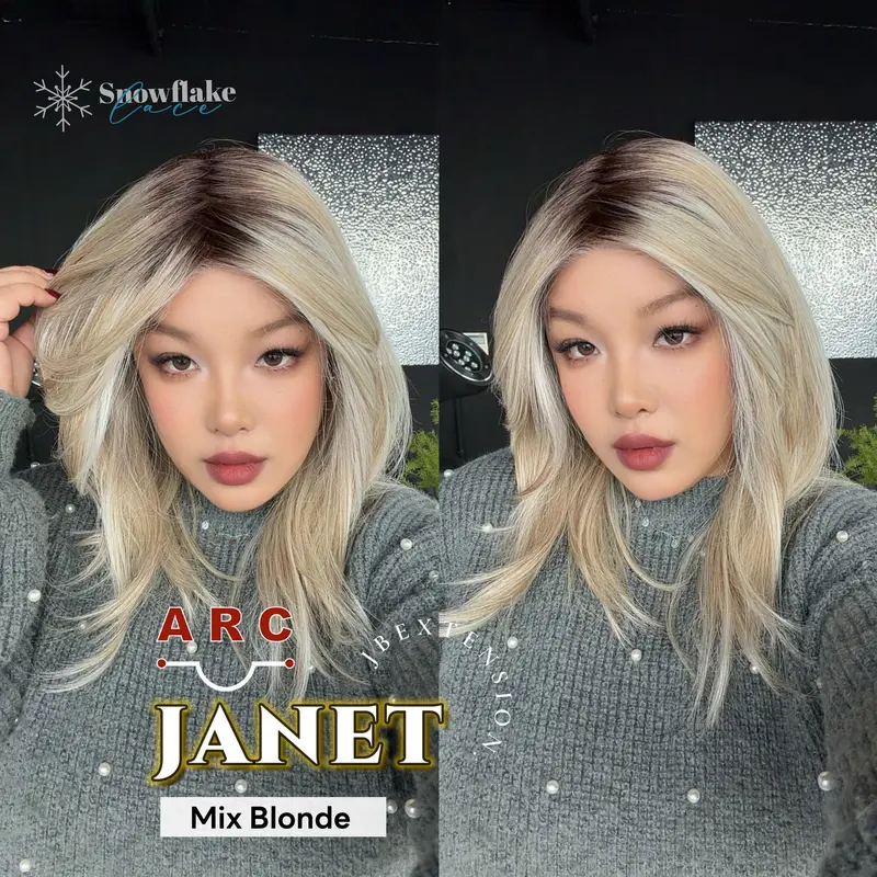 JBEXTENSION 19 Inches Mix Blonde Pre-Cut Arc Snowflake Lace Frontlace Glueless Wig JANET【BENDY EAR TABS】