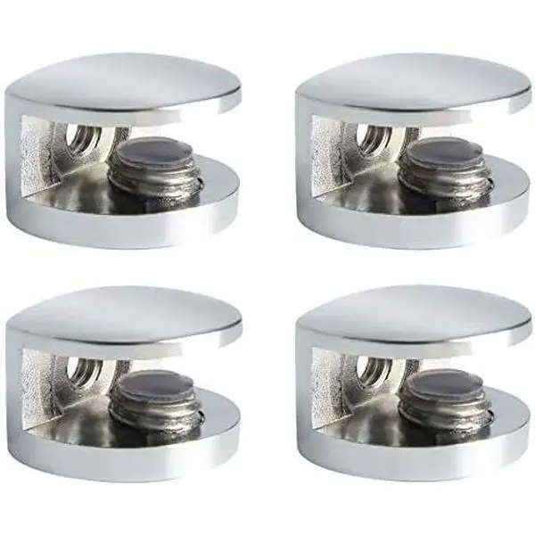 Glass Shelf Bracket Adjustable Shower Brackets,Heavy Duty Rectangle Clamp Holder for 5-8mm Glass Shelves,Wall Mount Clamps Clip Support Hardware  ,Polished Chrome 4 count