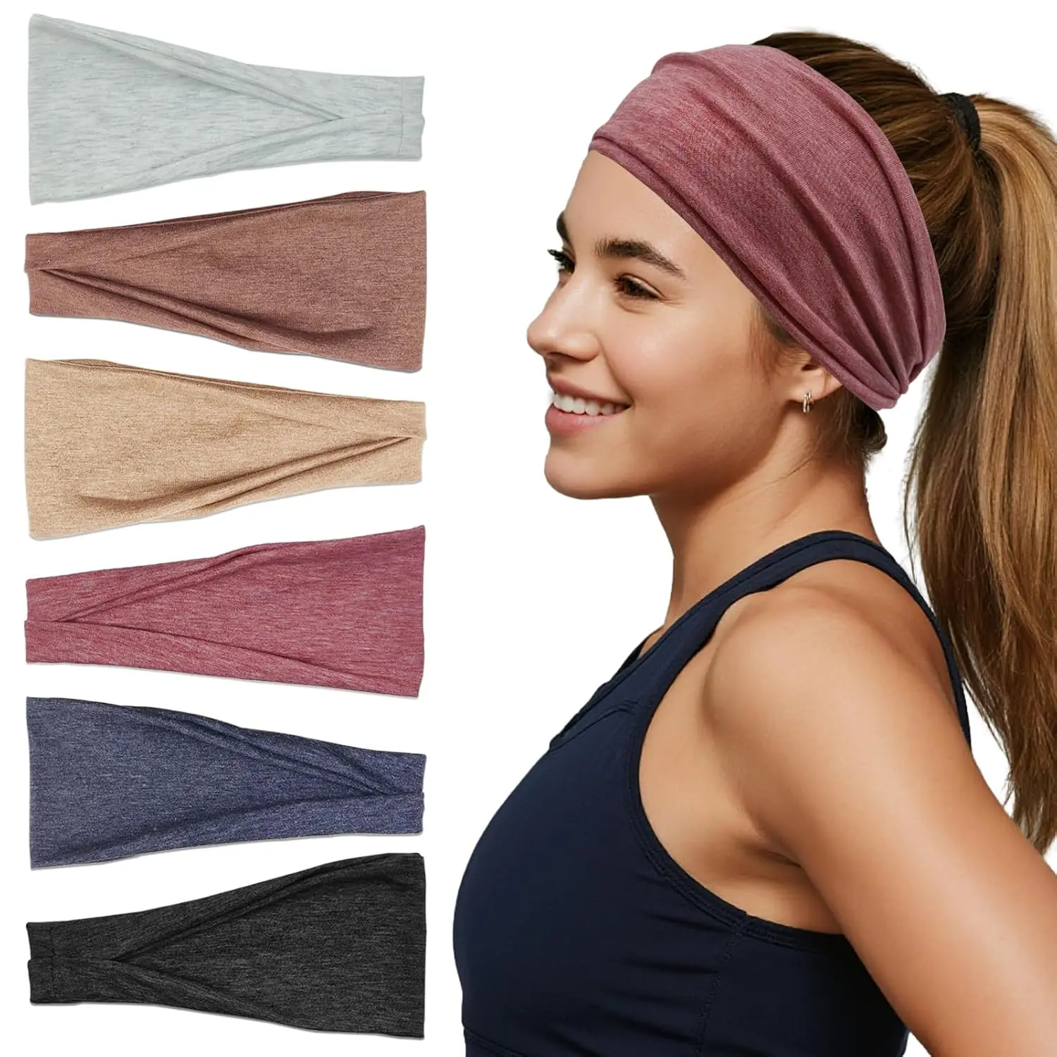 Headbands For Women Headband Elastic Soft  Bands For Women's Hair Accessories Womens Fashion Yoga Fabric Hair Band 6 count